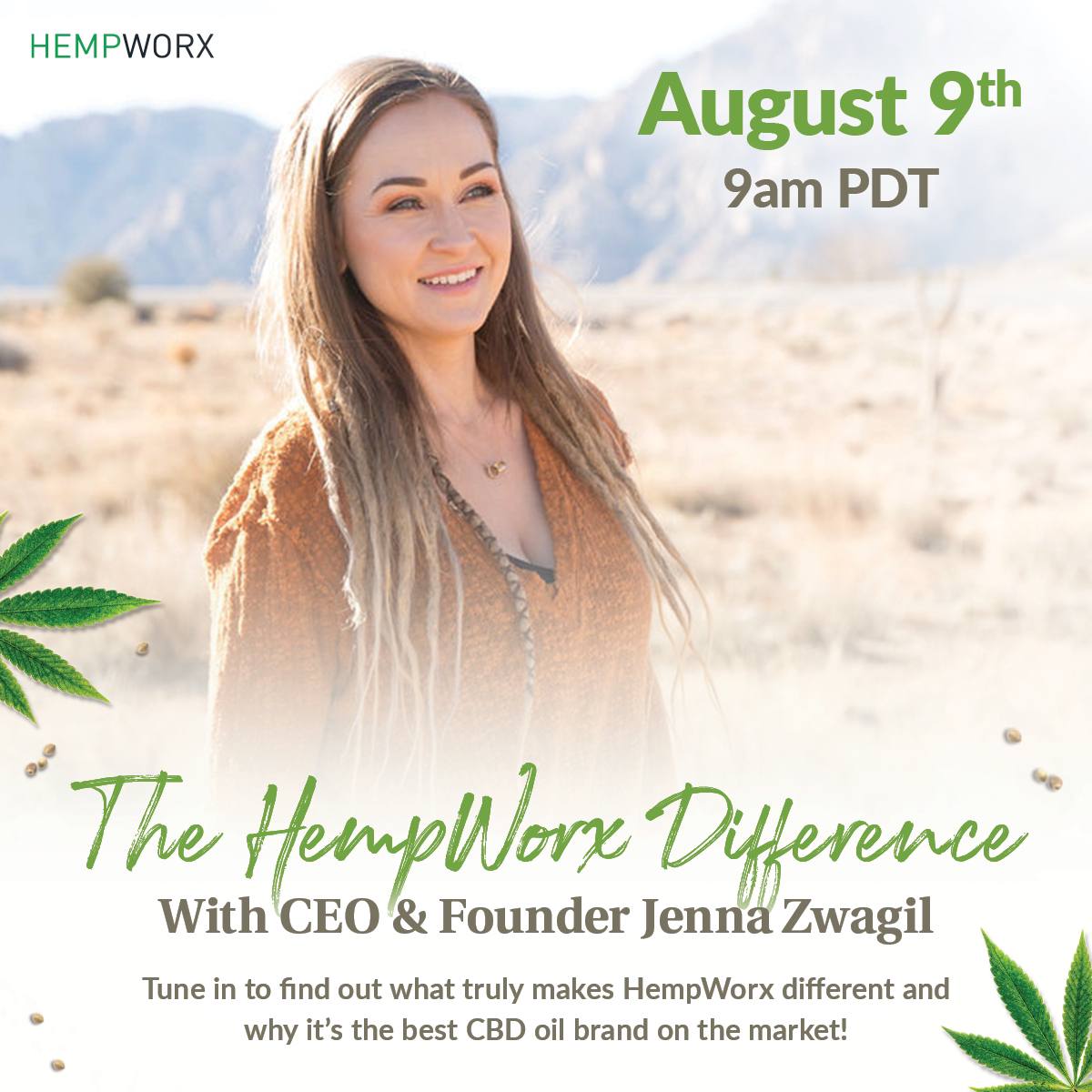 Save the Date! Tuesday, August 9th: Jenna Zwagil Presents “The Hempworx Difference”